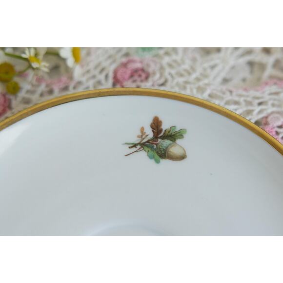 Vintage SCHMID Germany Tea Cup & Saucer w/ Gold Rim, Pinecones, Acorns & Berries - Picture 5 of 7